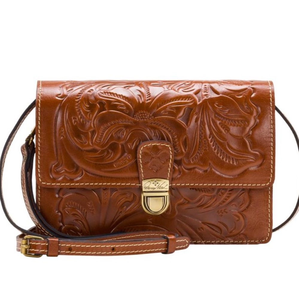 Patricia Nash Locri Crossbody Florence Brown Tooled Leather